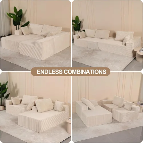 Vista 5 de Modular Sectional Sofa with Chaise, L-Shape Cloud Couch Deep Seat Upholstered Couches, Modern Modular Sectional Sofa for Living Room Beige - 3 Seat