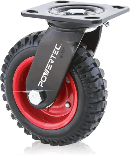 POWERTEC Ruedas giratorias de 6 pulgadas, ruedas giratorias de placa giratoria resistentes con banda de rodadura de goma rugosa para banco de