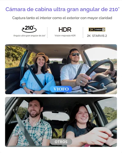 Vista 4 de VIOFO Cámara de tablero A329S 4K de 3 canales, frontal 4K + ojo de pez de cabina 2K (210°) + 2K trasero, modo de estacionamiento de ahorro