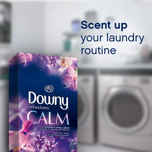 Vista 6 de Downy Infusions - Hojas para secadora suavizantes de tela, calma, lavanda y vainilla, 90