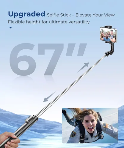 Vista 2 de Fuloview Trípode de Viaje para Selfie de 67 Pulgadas, Trípode Extensible para iPhone con Control Remoto Inalámbrico y Soporte para Teléfono, Soporte