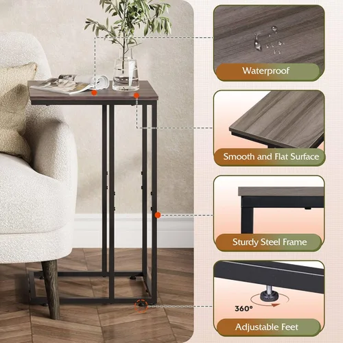 Vista 5 de WLIVE Small Side Table, C Shaped End Table for Couch, Sofa and Bed, Tv Tray Table That Slides Under for Living Room, Bedroom, Bedside, Gray and Black