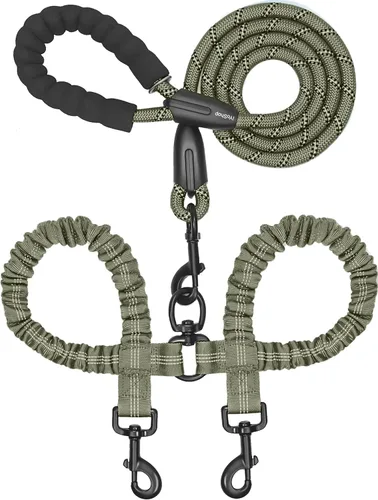 Vista 16 de iYoShop Correa doble para perro, giratoria de 360°, correa para caminar sin enredos con elástico absorbente de golpes para dos perros
