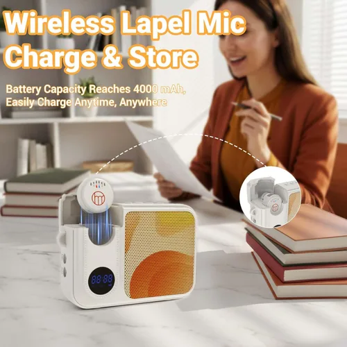 Vista 6 de Haomuren Voice Amplifier with Wireless Lavalier Lapel Microphone for Teaching,Public Speaking,Portable Mini Mic& Speaker for