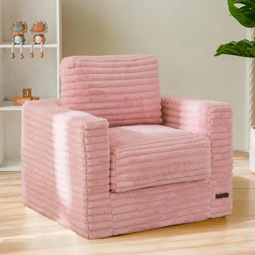 Vista 12 de MAXYOYO Silla de Puf Infantil, Cómodo Sofá de Puf de Fieltro Sintético con Relleno, Sofá de Piso Tapizado con Cojines y Respaldo, Silla de Piso Beige