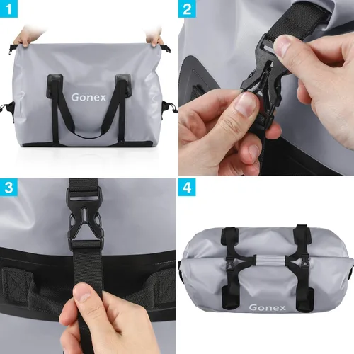 Vista 8 de Gonex Bolsa de lona impermeable extra grande de 40 L, 60 L, 80 L, bolsa de lona seca de viaje, bolsa resistente con correas y asas duraderas