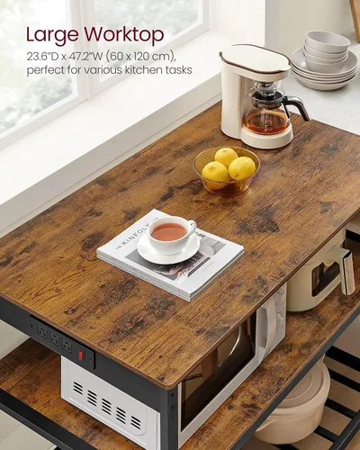 Vista 50 de VASAGLE Isla de cocina con 3 estantes, estante de cocina de 47.2 pulgadas con encimera grande, estructura de acero estable, industrial, fácil