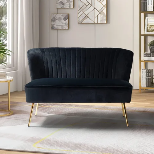 TINA'S HOME Sofá biplaza contemporáneo de terciopelo, sofá biplaza tapizado con patas de metal dorado, pequeño sofá copetudo de 2 asientos sin