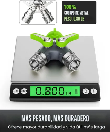 Vista 2 de RAINPOINT Divisor de manguera de jardín, divisor de espiga en Y de manguera de agua resistente de 2 vías con válvulas de cierre, divisor de grifo