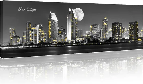 Vista 58 de 3 paneles de Atlanta Skyline vista de la ciudad en blanco y negro, imágenes panorámicas de edificio de ciudad, decoración de pared para sala