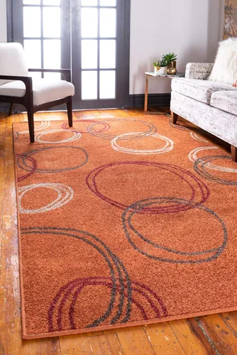 Vista 13 de Unique Loom - Tapete con diseño abstracto, informal, moderno y contemporáneo de la colección otoñal, rectangular de 2 x 3 pies, diseño con círculos