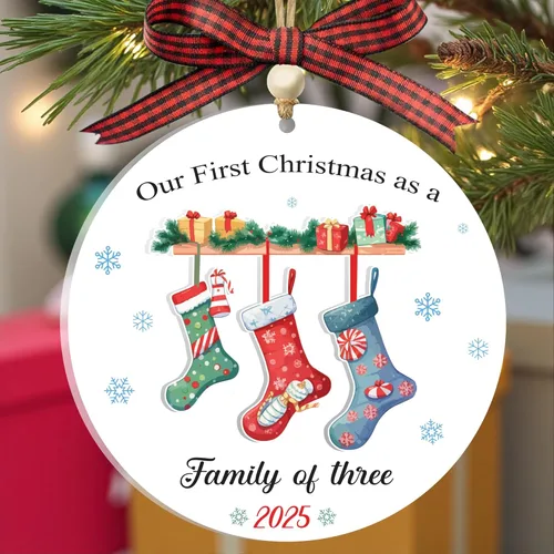 Adornos de Navidad Familiares 2025, Nuestro Primer Adorno de Navidad como Familia de 3, Adorno de Árbol de Navidad, Adornos de Primer Navidad para