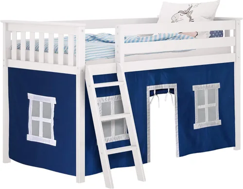Vista 2 de Max & Lily - Cortina de privacidad para debajo de la cama, para camas bajas/loft, juego de 2 cortinas de juego - Algodón azul intenso/blanco