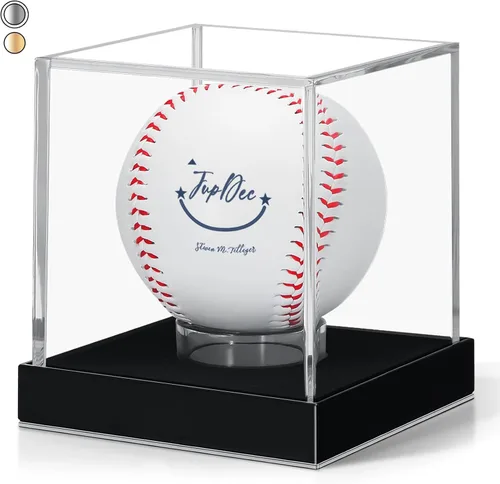 Vista 12 de JupDec Estuche de exhibición de béisbol, soporte de béisbol de acrílico transparente con forma de cubo y base duradera, caja de soporte