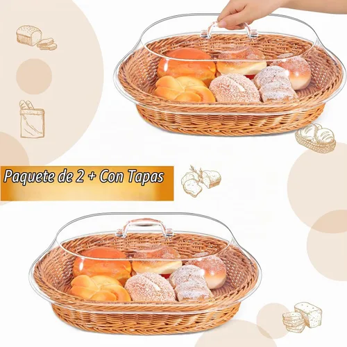 Vista 3 de Hushee Juego de 2 cestas de pan con tapa, 13.78 x 9.84 pulgadas