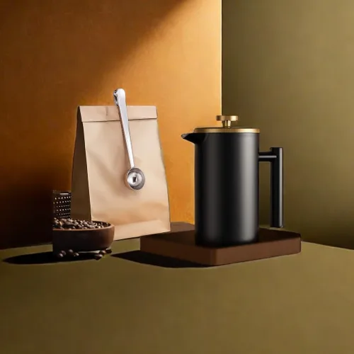 Vista 24 de Prensa Francesa Pequeña 350ml Negra, Prensa Francesa de Acero Inoxidable con Pared Doble Aislada para Viaje y Camping, Cafetera de Café Colado