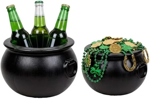 Vista 4 de PMU 4p-16, (3) hervidor de caldero de Halloween de 8 pulgadas, cuenco de caldero de bruja de plástico negro, cubo de caramelo, decoraciones