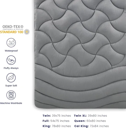 Vista 5 de SLEEP ZONE Protector de colchón impermeable tamaño Twin, almohadilla de colchón para dormitorio universitario, funda de colchón esponjosa, 39 x 75