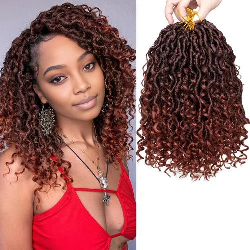 Vista 13 de COOKOO Cabello de ganchillo negro natural de diosa, 10 pulgadas, 8 paquetes de rastas sintéticas preenrolladas con extremos rizados, trenzas