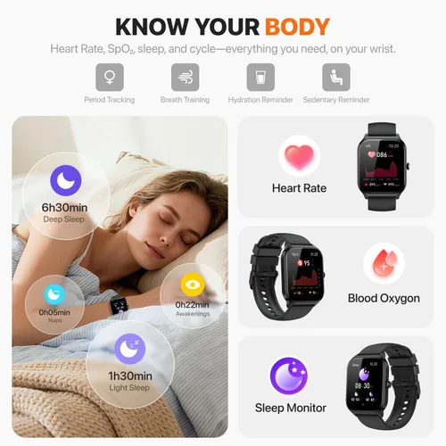Vista 4 de Smart Watch for Women Men,(Answer/Make Call) 1.83'' Fitness Activity Tracker Smartwatch for Android iPhone iOS Compatible,IP68 Waterproof Step