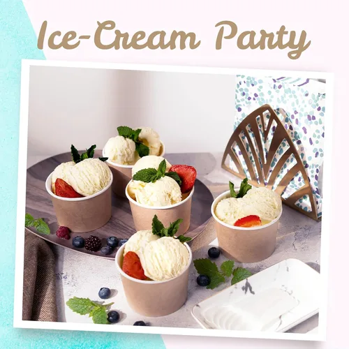 MATICAN Paper Ice Cream Cups - 50-Count 9-Oz Disposable Dessert Bowls for Hot or Cold Food, 9-Ounce Party Supplies Treat Cups for Sundae, Frozen