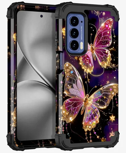 Vista 9 de LONTECT Funda para Moto Edge 2021, Moto Edge 5G UW, funda floral a prueba de golpes, 3 en 1, híbrida resistente, resistente, funda protectora