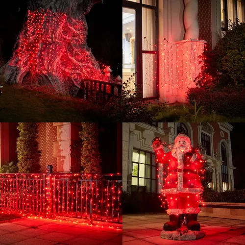 Vista 6 de Red de luces LED de Navidad para exteriores, 160 luces LED de 4 x 7 pies, luces de red de malla conectables para interiores y exteriores