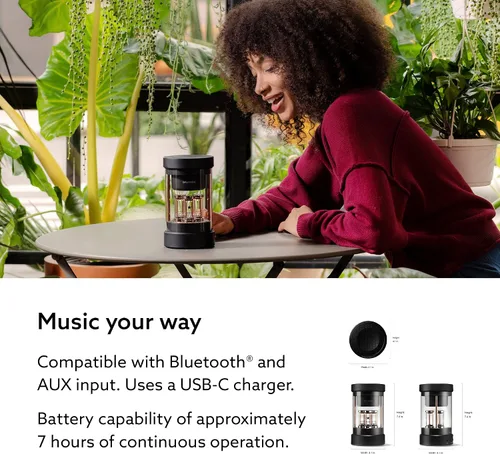 Vista 5 de BALMUDA El altavoz Altavoz Bluetooth portátil Sonido de cristal 3D y espectáculo de luz LED Recargable USB-C 3 modos de luz: vela