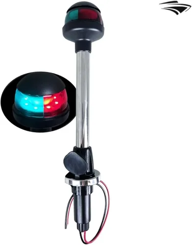 Pactrade Marine Luz LED verde roja de navegación de 12 pulgadas SS304 collar de poste enchufable (con base de nailon de 2 clavijas enchufe negro)