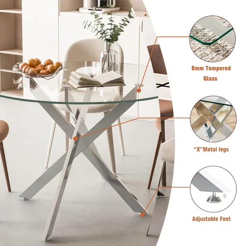 Vista 175 de Mesa de comedor redonda de 36 pulgadas para 4, mesas de cocina y comedor de cristal, moderna mesa de comedor circular con mesa de vidrio templado