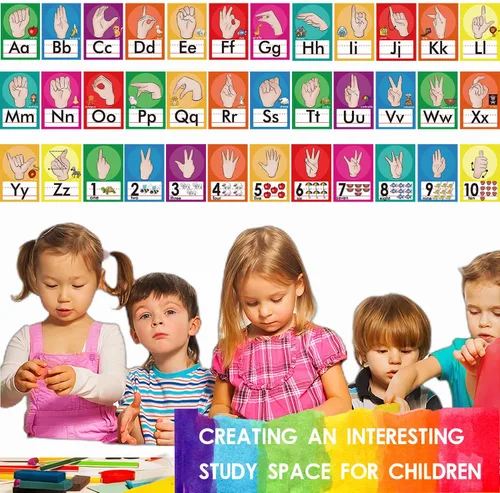 Vista 7 de 36 Piezas Juego de Tablero de Anuncios de Línea del Alfabeto ASL ABC Número Tarjetas Didácticas de Lenguaje de Señas Decoraciones de Pared