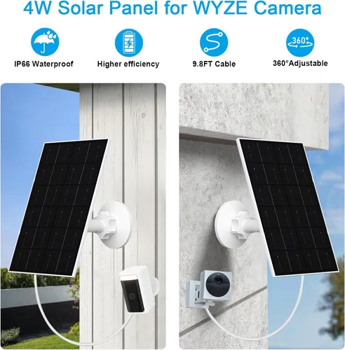 Vista 4 de FUTUREZEN Panel solar de 4 W para cámaras WYZE, cargador solar USB-C y micro USB, compatible con WYZE Cam Pro, cámara exterior V1/V2, cable de 9.8