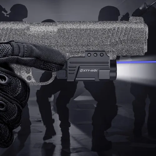 Vista 6 de Combo láser de luz de 600 lúmenes con función estroboscópica, mira láser azul de carcasa de aluminio y luz de arma para pistola se adapta a riel