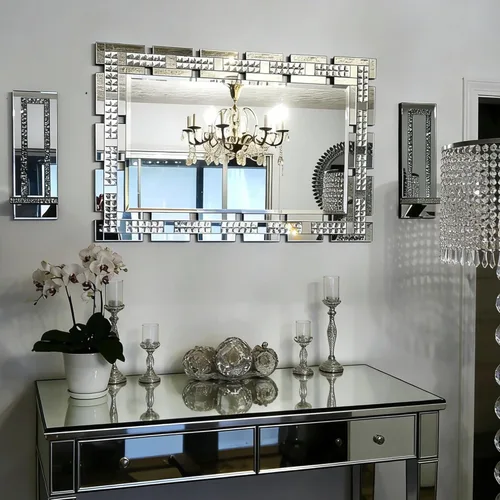 Chende Espejo de pared decorativo de cristal para sala de estar, espejo grande de 36 x 24 pulgadas para decoración de pared con borde biselado,