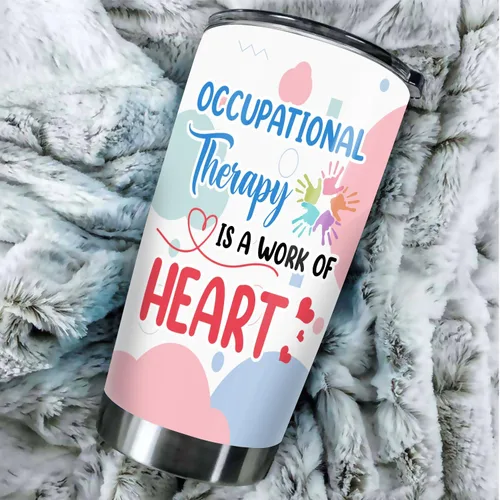 Vista 2 de Vaso de acero inoxidable para terapeuta ocupacional de 20 onzas, regalo para manos pequeñas de trabajo de corazón, regalo para cumpleaños, Navidad