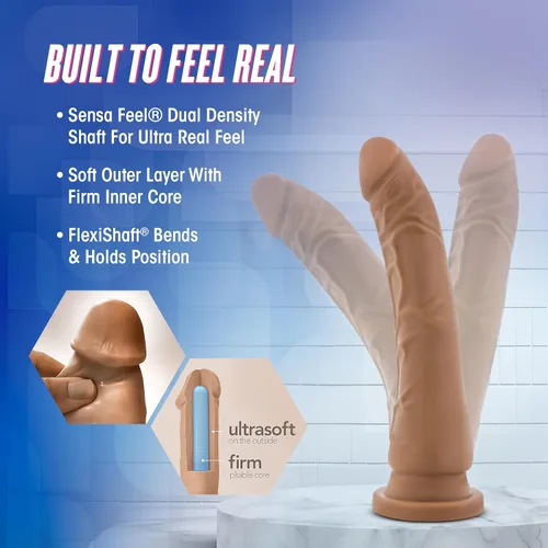 Vista 2 de Blush Au Naturel Roberto - Consolador largo realista Sensa Feel de doble densidad con eje flexible - Arnés flexible de ventosa compatible con arnés