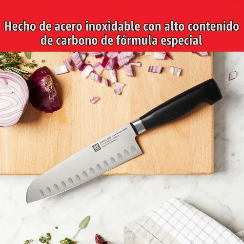 Vista 4 de ZWILLING Four Star 7-inch Hollow Edge Santoku Knife Negro/ acero inoxidable