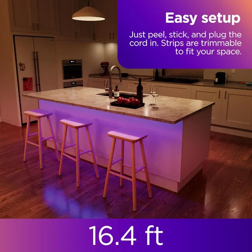 Vista 5 de Roku Tira de luces LED inteligente, 16.4 pies - Opciones de color con brillo y temperatura ajustables - Tiras de luces WiFi inteligentes de pelar
