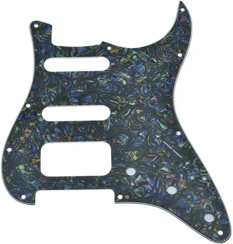 Dopro Golpeador de guitarra Strat HSS de 11 agujeros con 2 tornillos, soporte de pastilla Humbucking para American FD Stratocaster Abalone Pearl