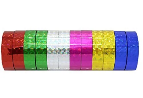 Hula Hoop Washi Prism Tape (12 unidades) 1/2" (12mm) x 25 pies (3.5M) - 6 colores holográficos - 2 rollos de cada color. Ideal para señuelos de