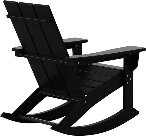 Vista 7 de WO Home Furniture Silla Mecedora de Patio Moderna para Exteriores HDPE Resistente a UV y Clima (Negro)