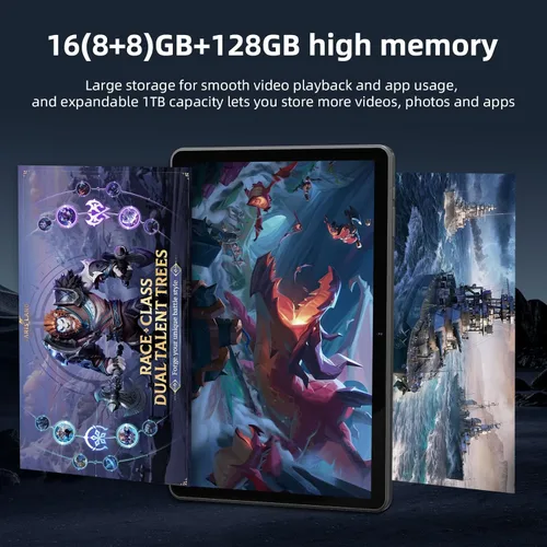 Vista 4 de Tablet de 10 Pulgadas Android 14 Tablet, 16GB RAM 128GB ROM, Expansión de 1TB, Octa-core, Batería de Gran Capacidad, Cámara Dual de 5MP + 8MP, WiFi