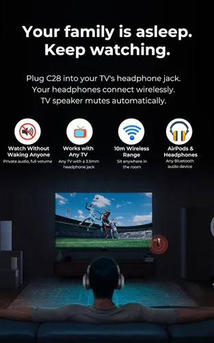 Vista 3 de Adaptador Receptor Transmisor Bluetooth Inalámbrico: Entrada y Salida de Audio Estéreo de 3.5mm Jack Auxiliar - para TV, Coche, Auriculares