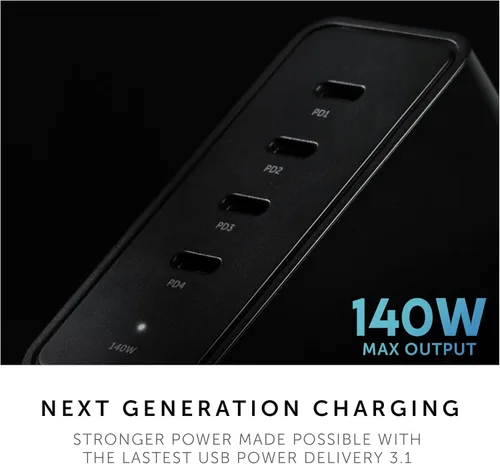 Vista 2 de Native Union Fast GaN Charger PD 140W – 4-Port Power Delivery 3.1 Desktop Charging Station with Desk Stand – for MacBook Pro, iPads, iPhones, Pixel