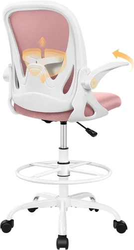 Vista 22 de Primy Silla de dibujo alta de oficina con reposabrazos abatibles, silla de escritorio ergonómica ejecutiva para computadora con soporte lumbar