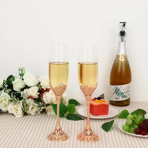 Vista 3 de Copas de champán de cristal personalizadas para novia y novio, juego de 2 regalos de boda (personalizado)