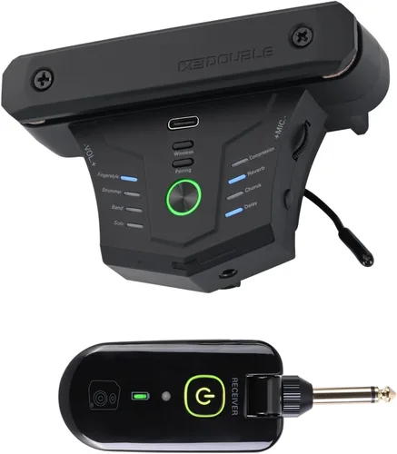 Vista 9 de Pastilla inalámbrica para guitarra acústica magnética recargable y micrófono pastilla de boca de sonido para guitarra acústica con control de Negro