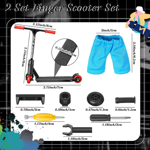 Vista 2 de Civaner 22 patinetas pequeñas para dedos, incluye mini scooters, pantalones de dedo, ruedas de repuesto, herramientas a juego para escritorio