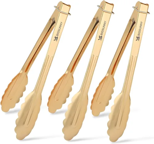 Vista 9 de MSY BIGSUNNY Pinzas de cocina de 9 pulgadas, pinzas para bufé, pinzas para servir, pinzas de aluminio negro, juego de 3