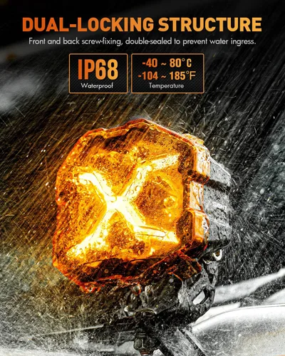 Vista 6 de NOVSIGHT 2 Inch Motorcycle Auxiliary Off Road LED Driving Fog Lights, Pair Ámbar/blanco 8 modos de iluminación, con 2 tipos de soportes, luces LED